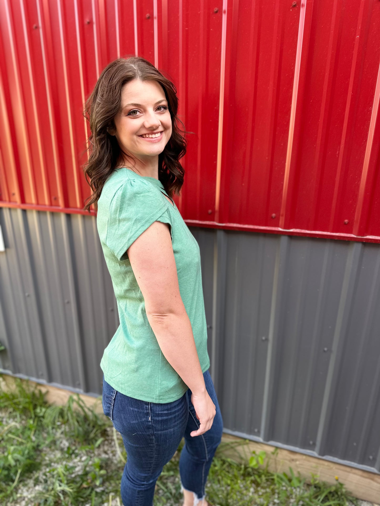 Green Strappy V Neck Top