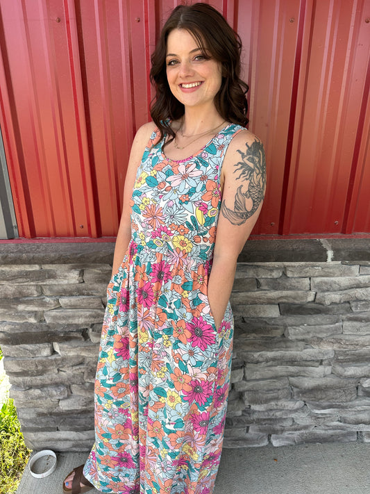 Multicolor Floral Print Maxi Dress