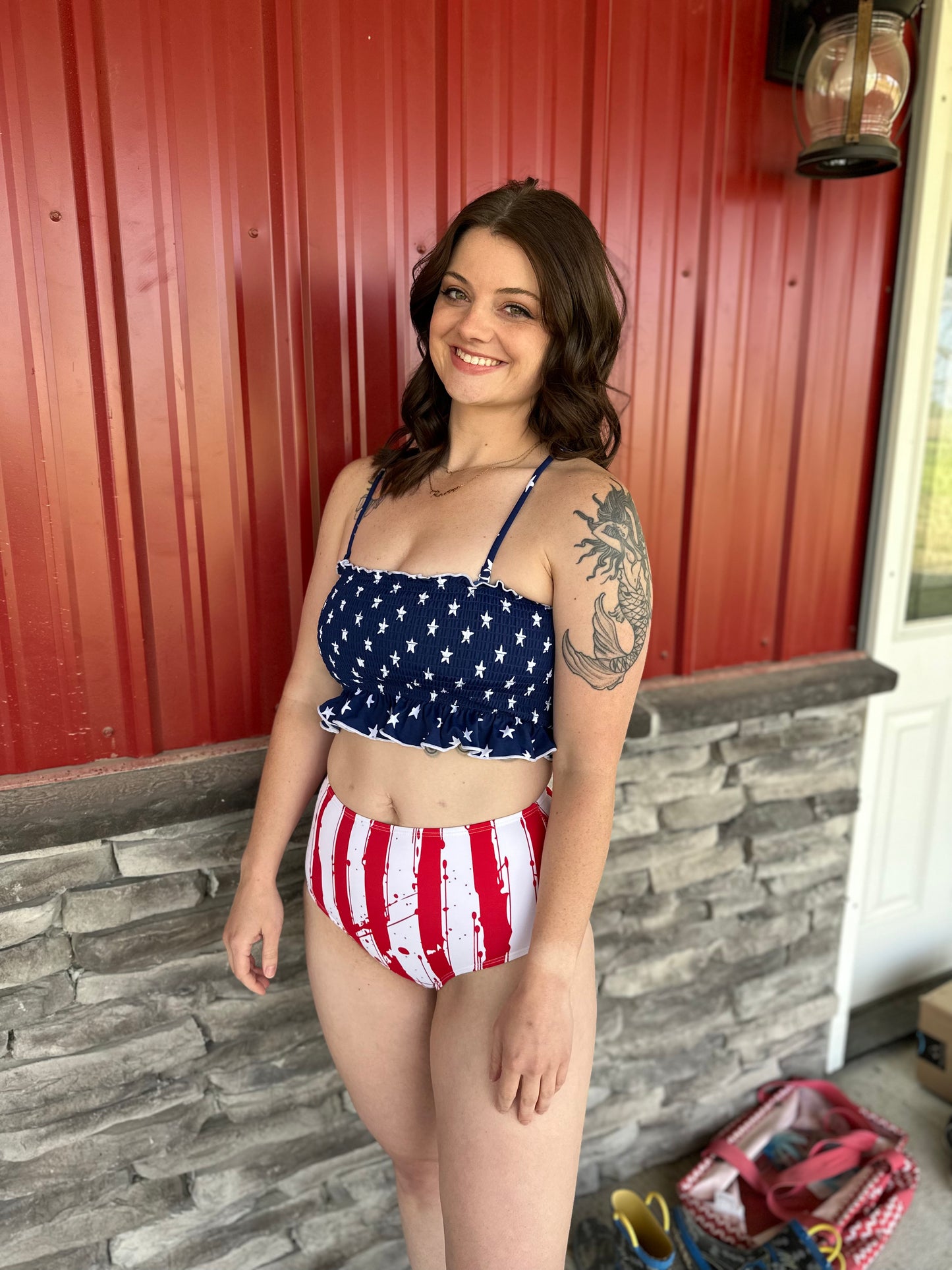 Flag Print 2 Piece Swim Suit