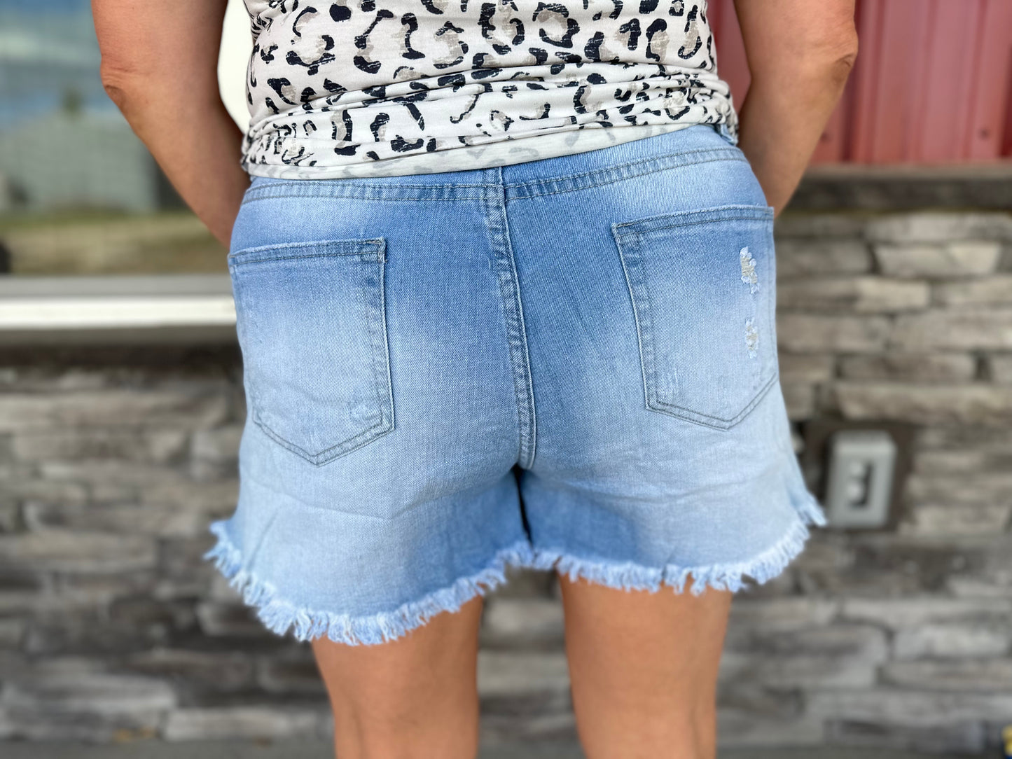 Light Blue Frayed Hem Denim Shorts