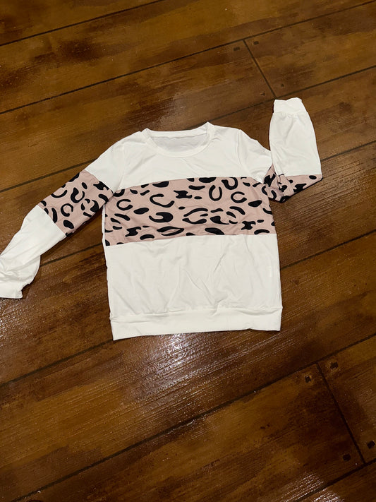 White Long Sleeve with Cheetah Block