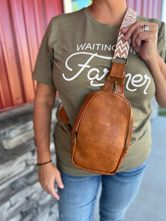 Brown Faux Leather Zipped Crossbody Chest Bag